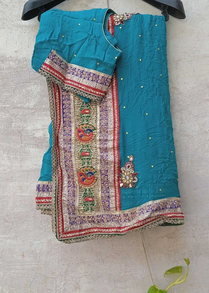 Royal Teal green Saree &amp; Blouse Set