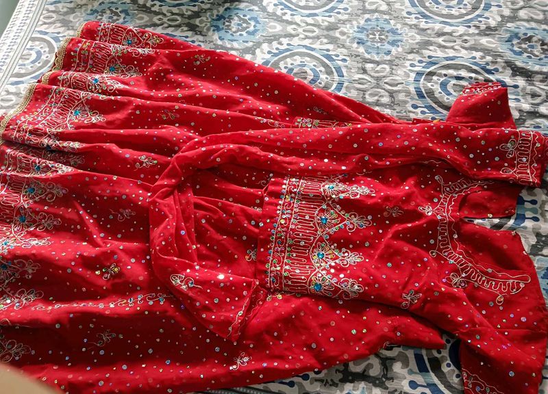 Stunning Red Embellished Lehenga Choli