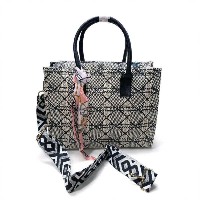Stylish Textured Tote Bag with Scarf Accent