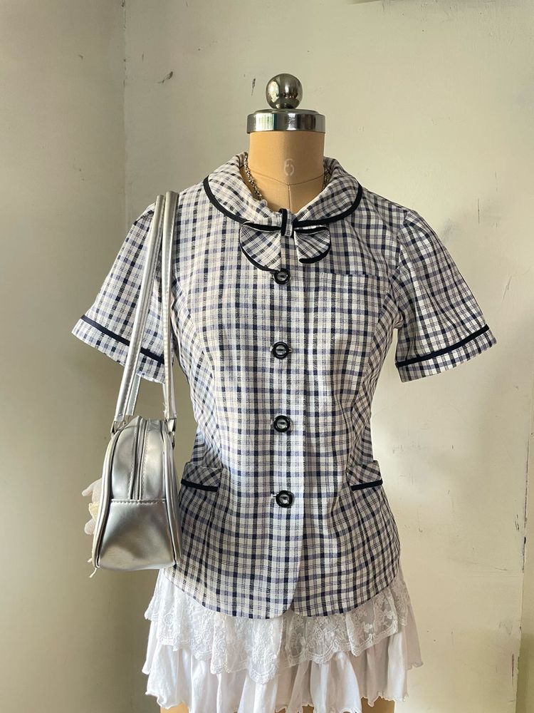 Cute Plaid Blouse with Bow Detail