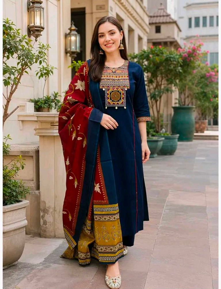 Embroidered Anarkali Kurta, Palazzo &amp; Dupatta Set