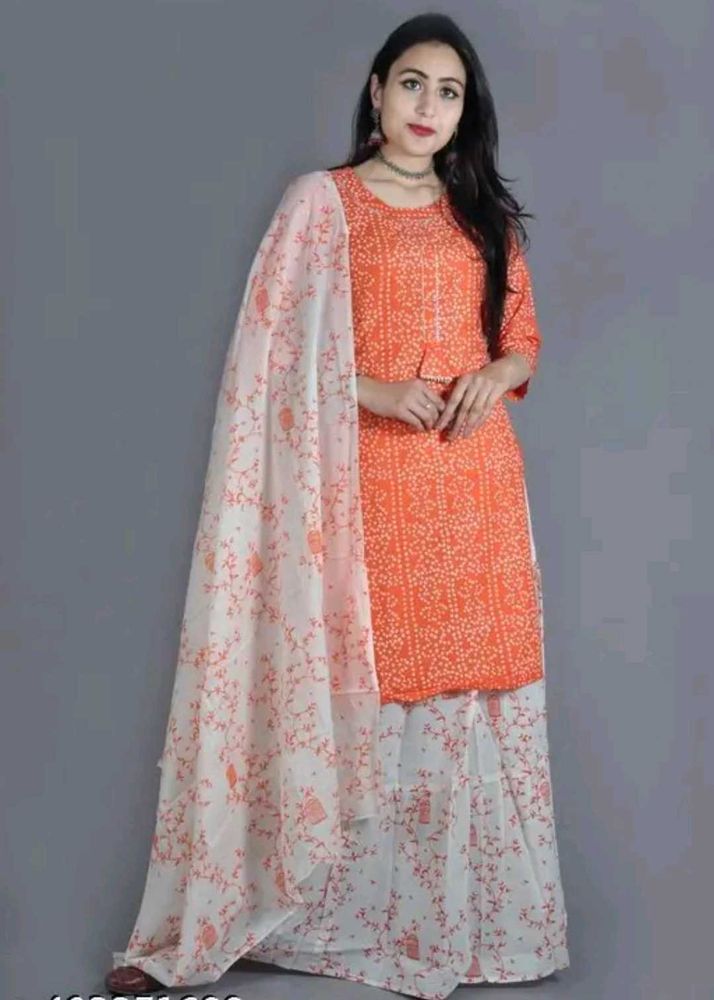 Vibrant Orange Bandhani Kurta Set with Dupatta