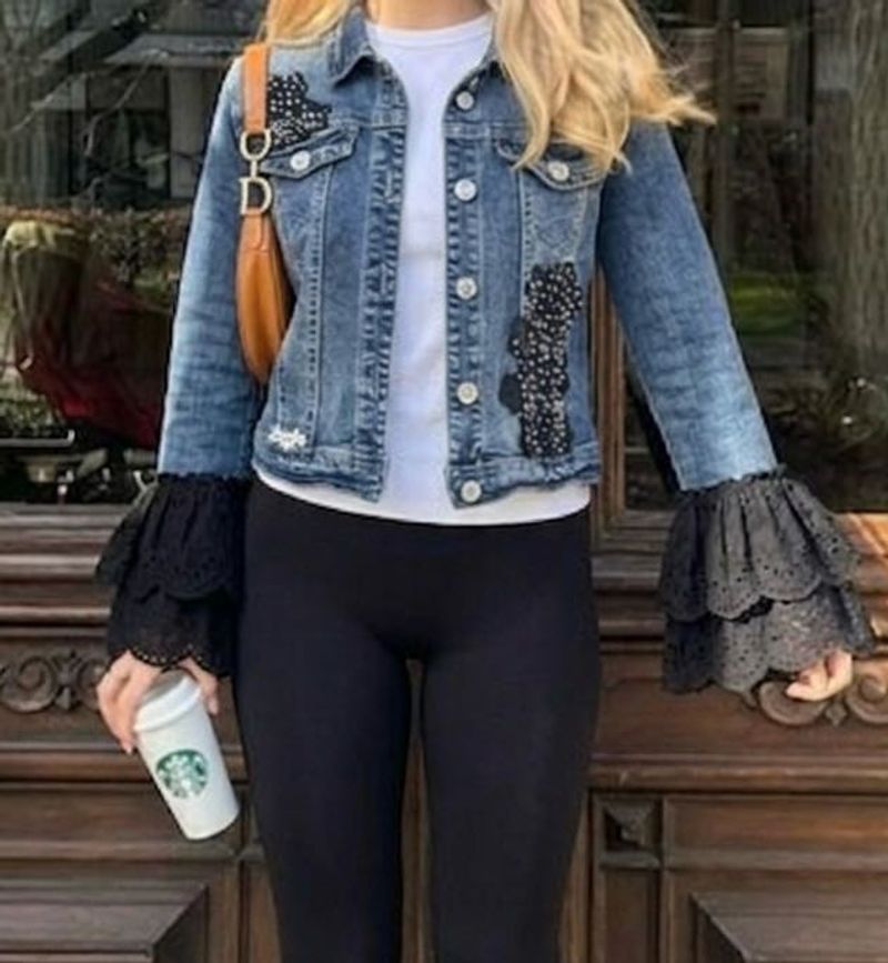 Denim Jacket with Lace Cuffs