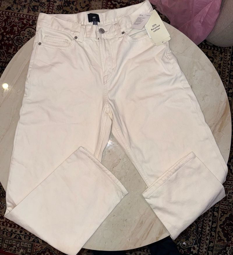 H&amp;M Cream Wide Leg Jeans