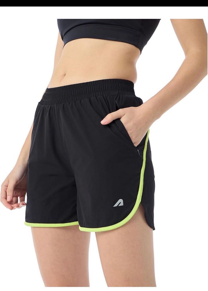 Black Athletic Shorts with Neon Trim
