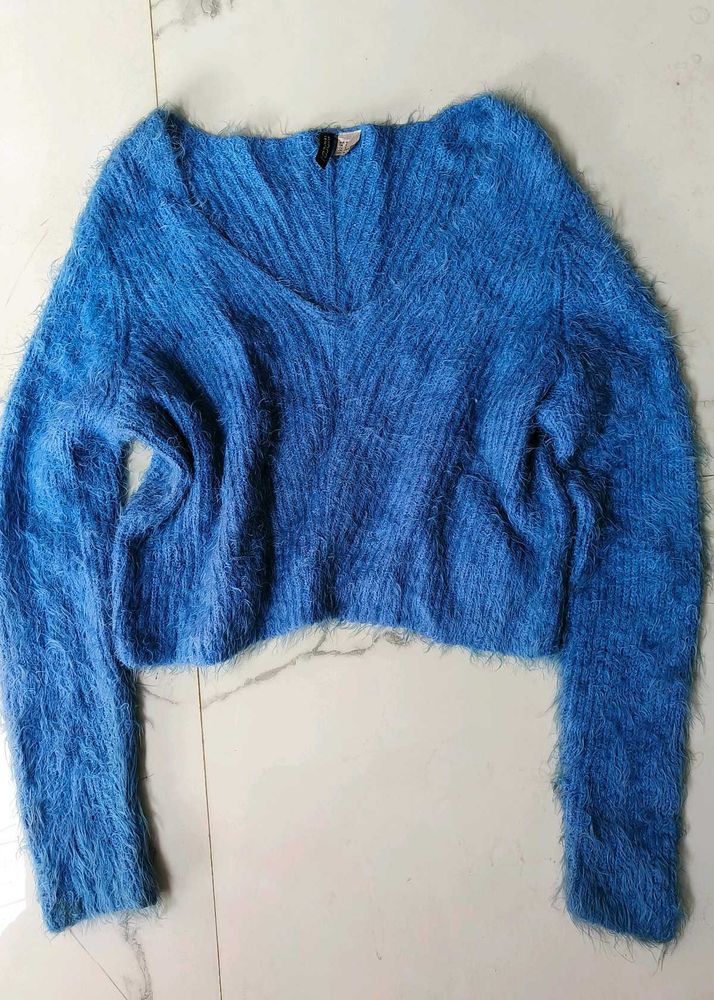 H&amp;M Blue Fuzzy Knit Sweater