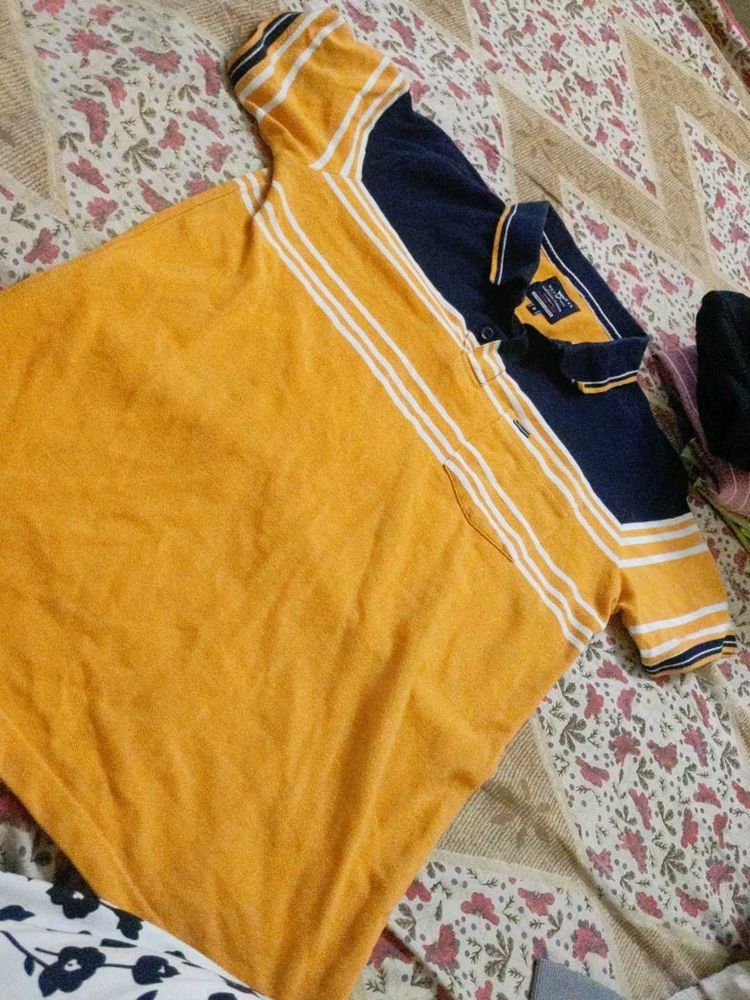 Men's Orange &amp; Navy Striped Polo Shirt