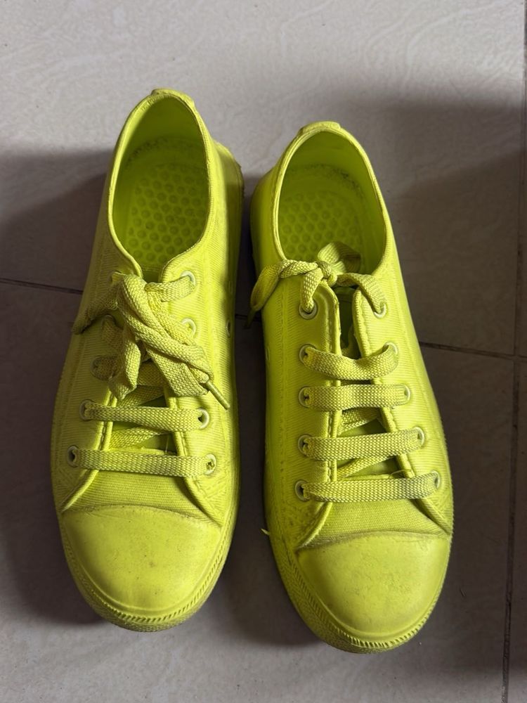 Bright Yellow Lace-Up Sneakers