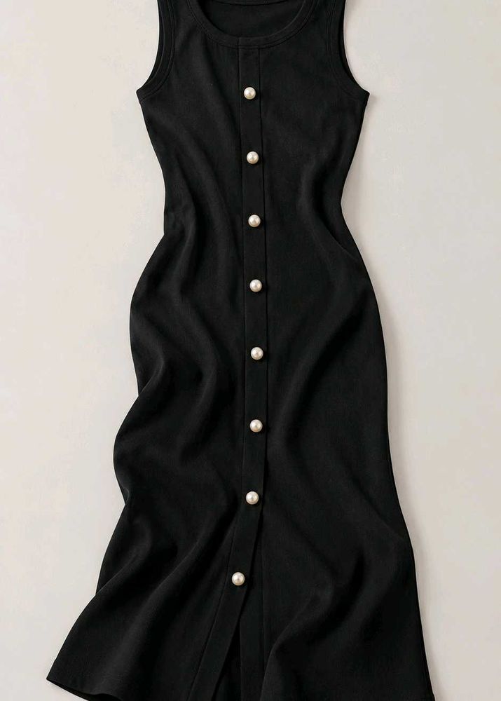 BLACK PEARL-FRONT SLEEVELESS DRESS