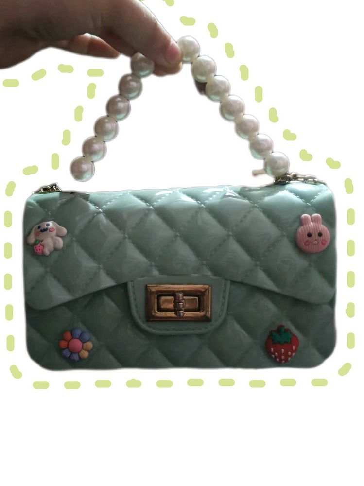 Cute Mint Crossbody Bag with Pearls