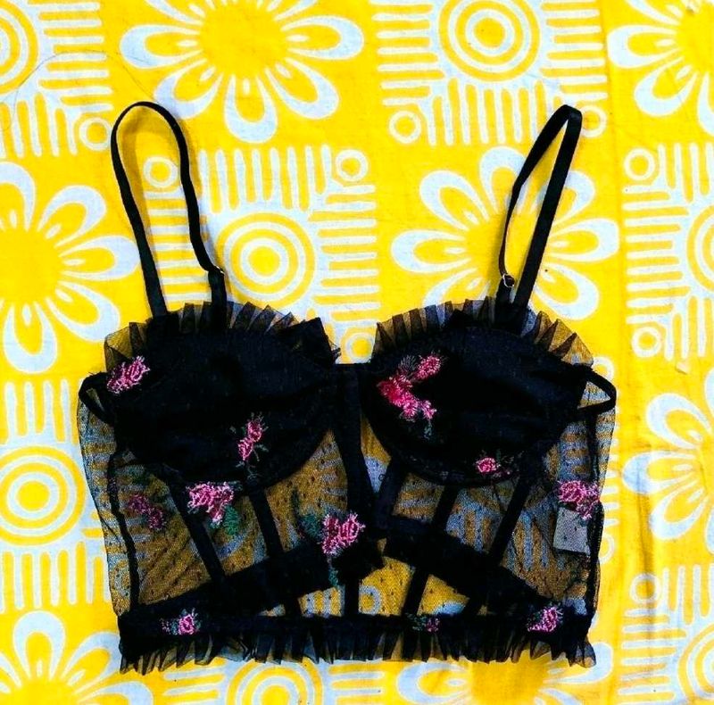 Sheer Floral Embroidered Corset top