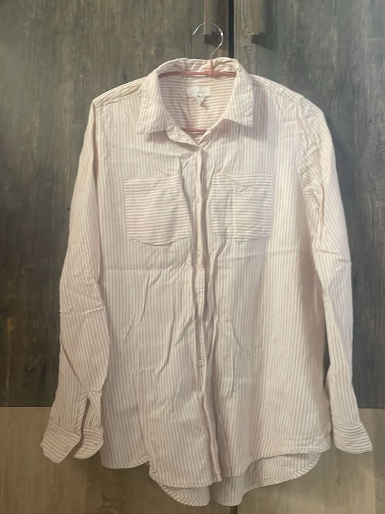 cotton Striped Button-Up Shirt