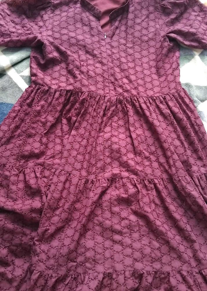 Burgundy Tiered Embroidered Dress💜✅️