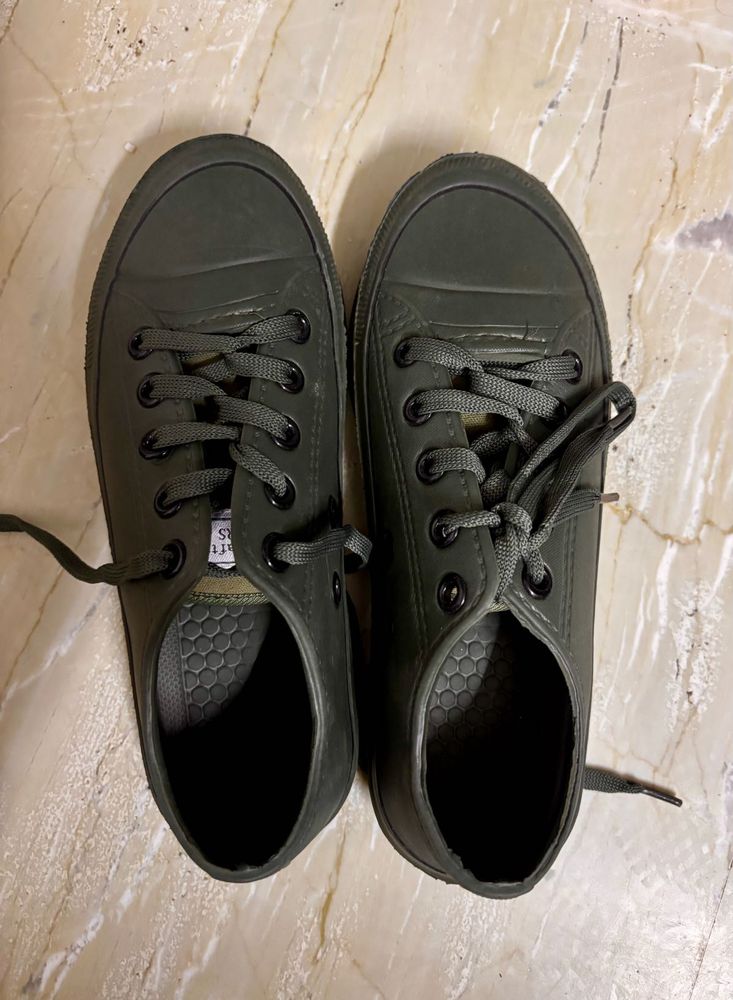 Olive Green Lace-Up Sneakers