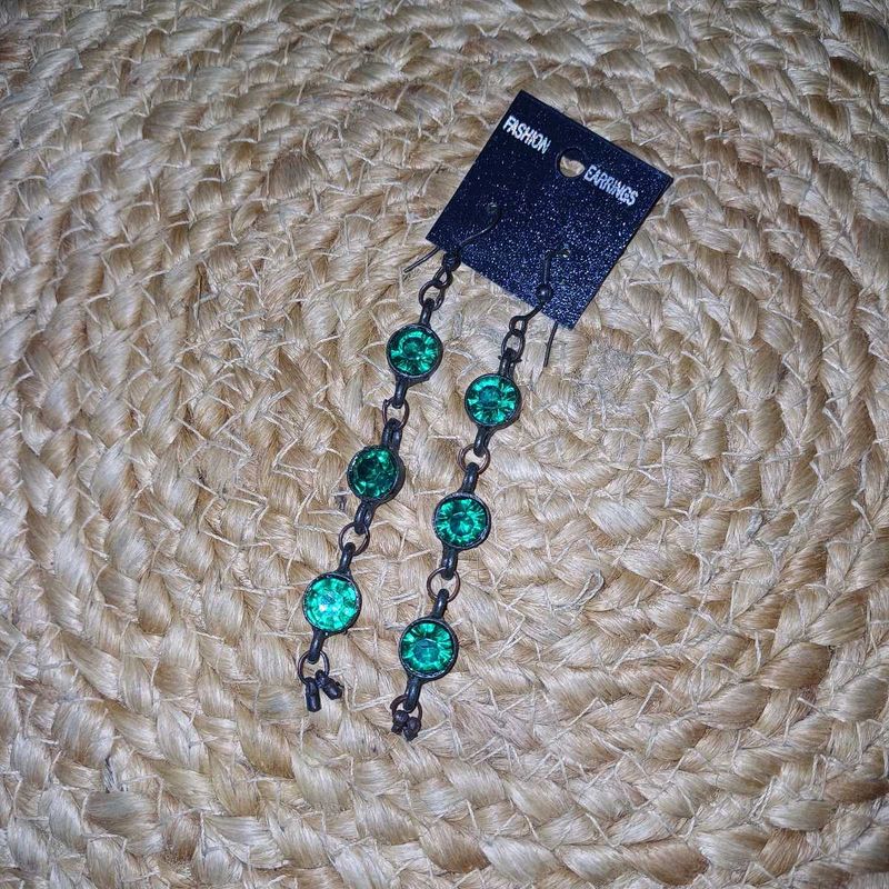 Cocktail Earrings WithEmerald Green Stones