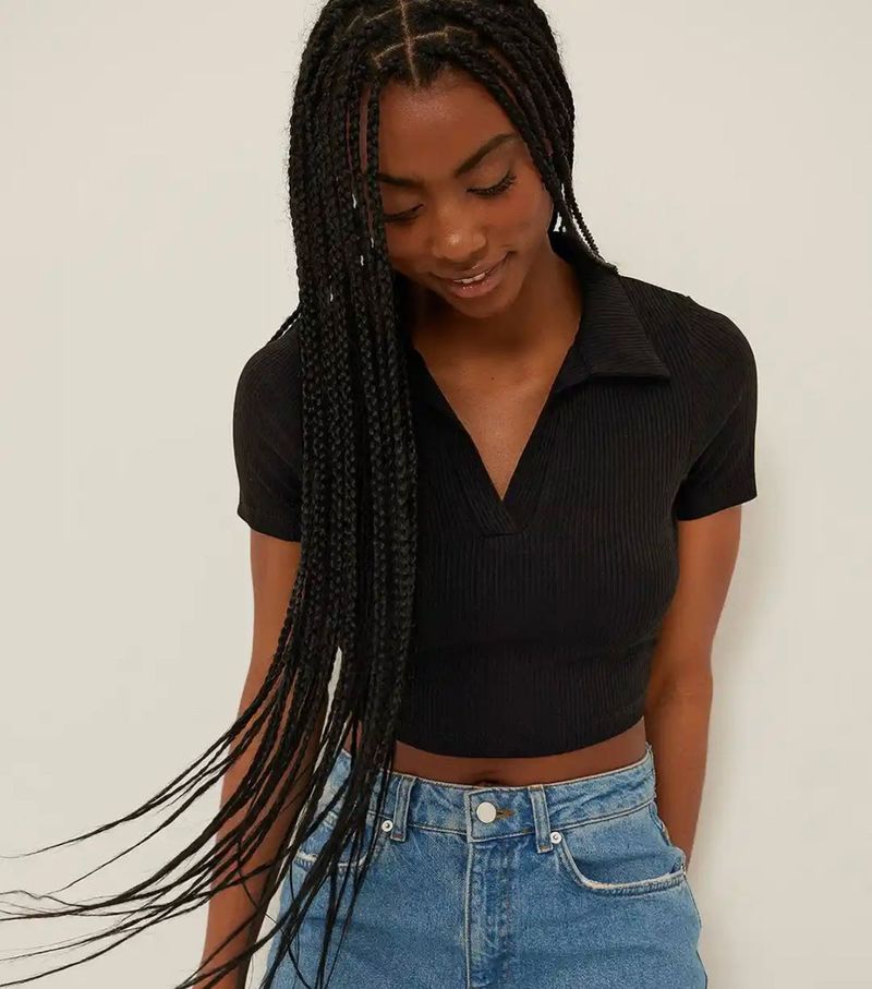 NA-KD Black EcoVero Ribbed Cropped Top