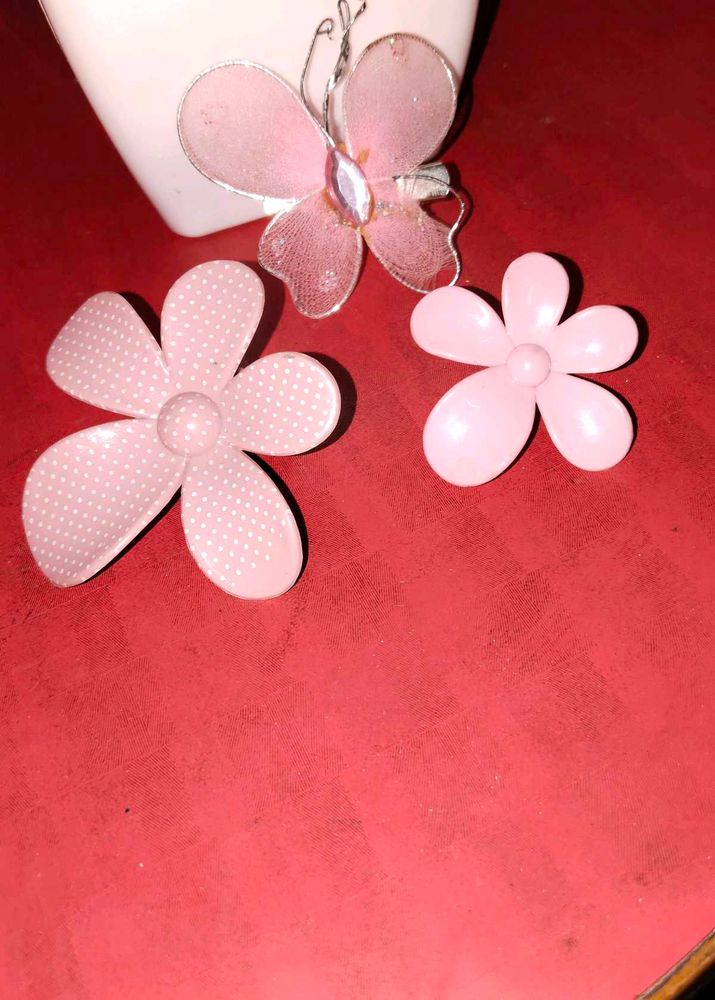 Pink Flower Hair Clips (Set of 3)