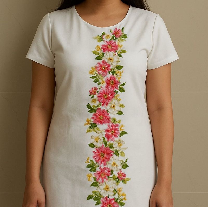 Women White Floral Straight Kurti