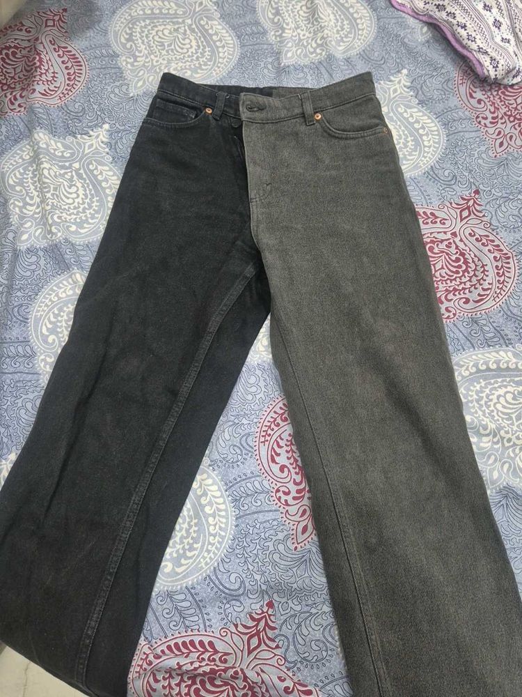 Unique Two-Tone Wide-Leg Jeans