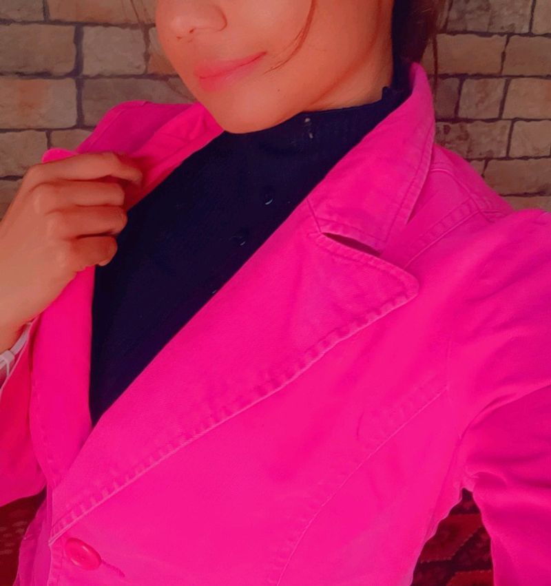 Pink Shade Denim Fabric Blazer Jacket