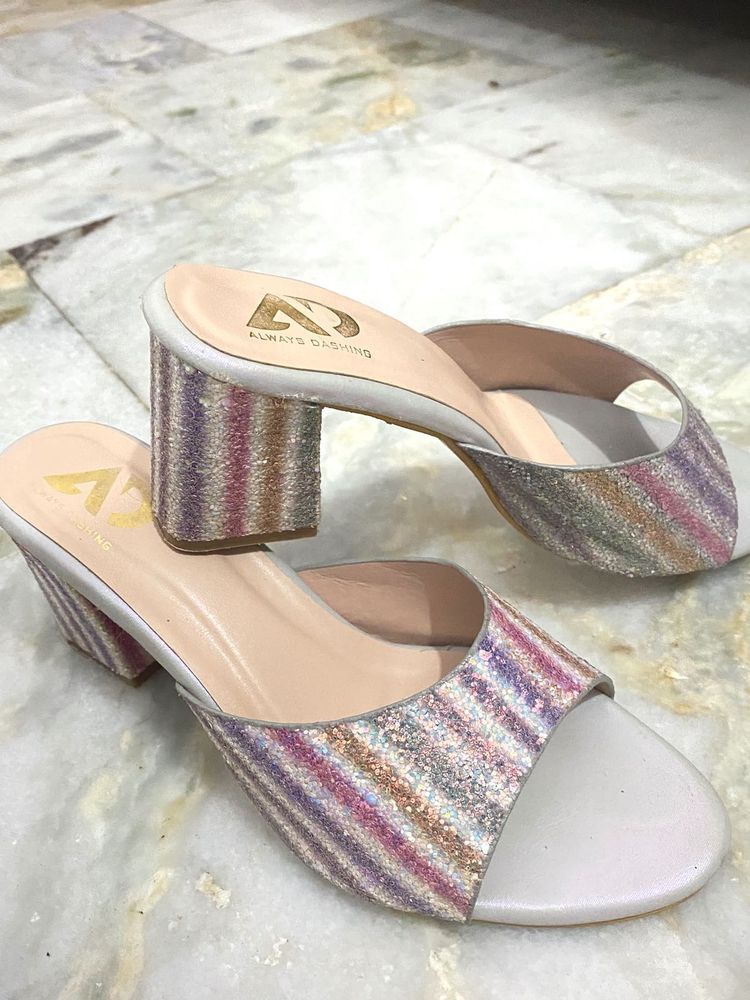 Sparkly Striped Block Heels