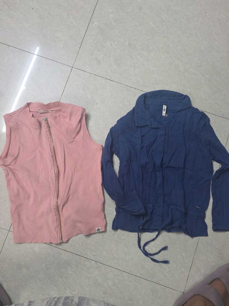Blue Textured Button-Up Top