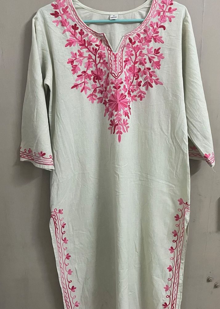 Pista colored Embroidered Kurta