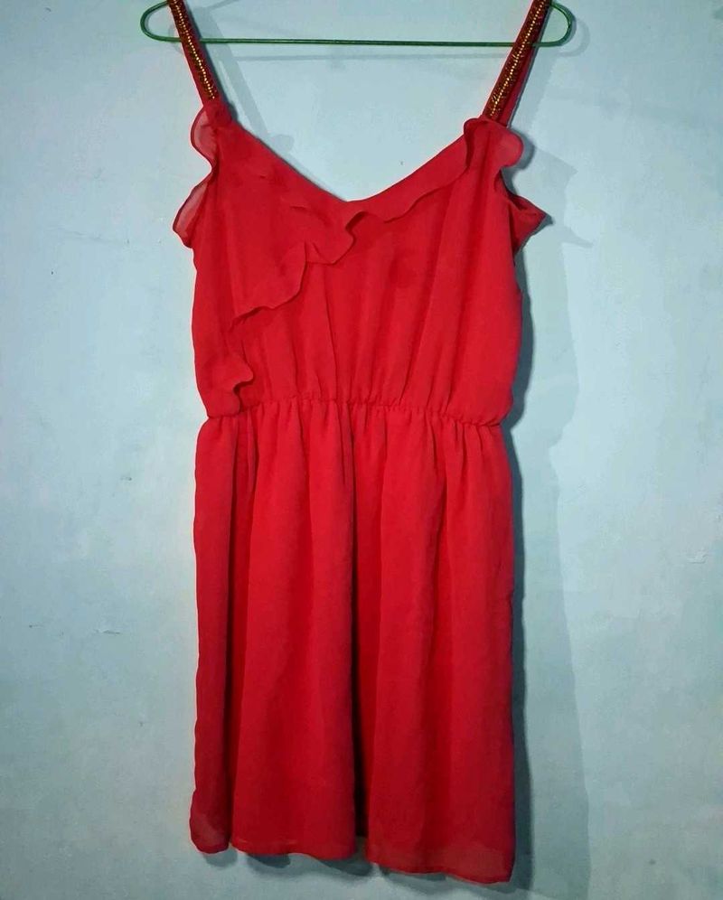 Red Ruffled Spaghetti Strap Dress