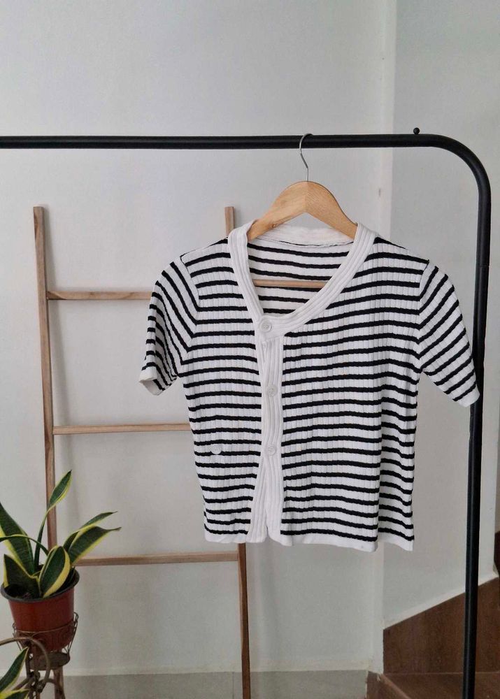 Striped Short Sleeve Cardigan top