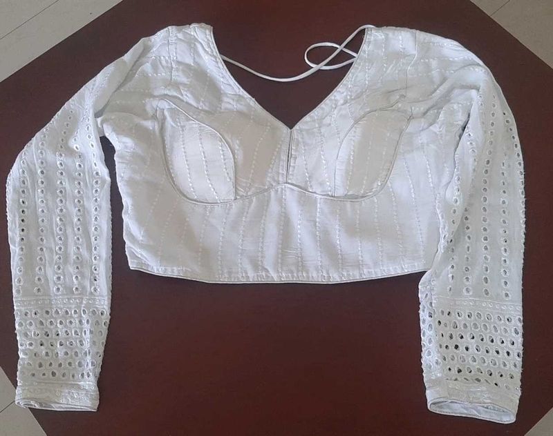Elegant White Embroidered Hakoba Blouse