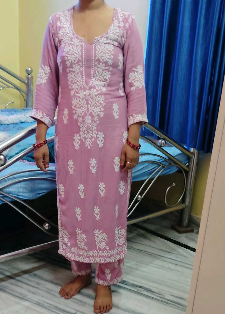 Chikankari Kurta Set - Pink