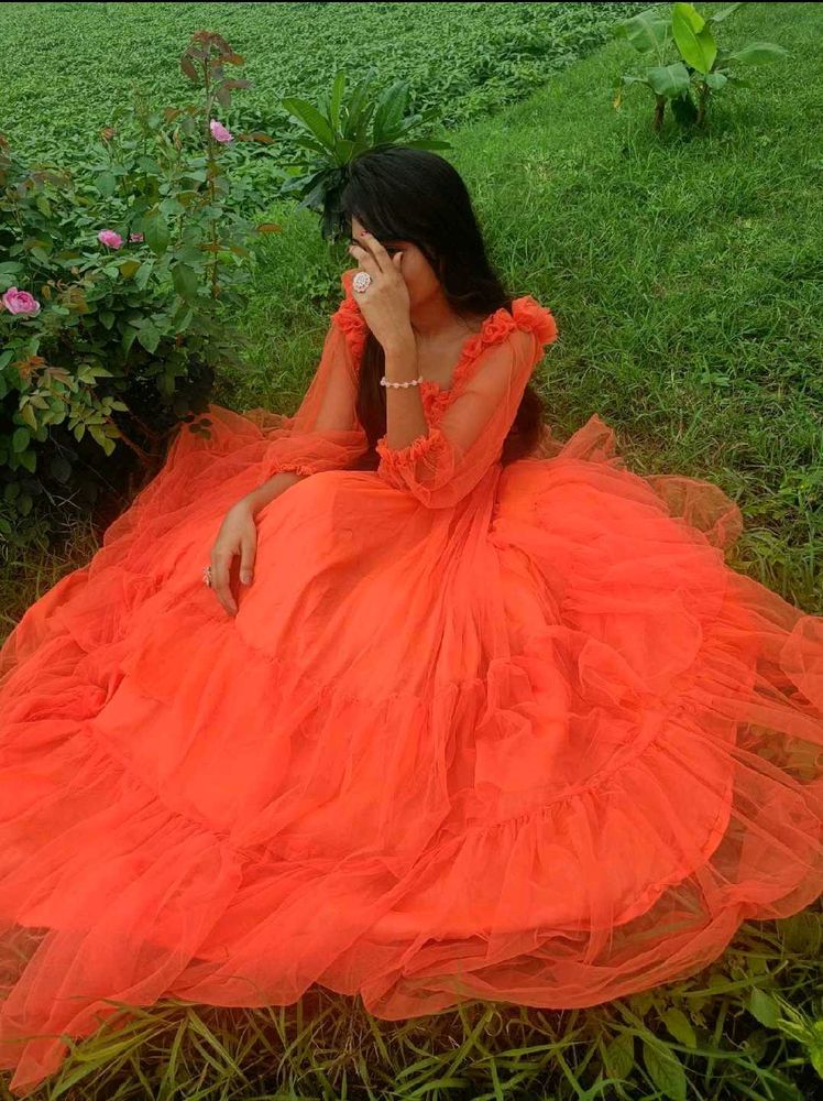 orange ruffle gown