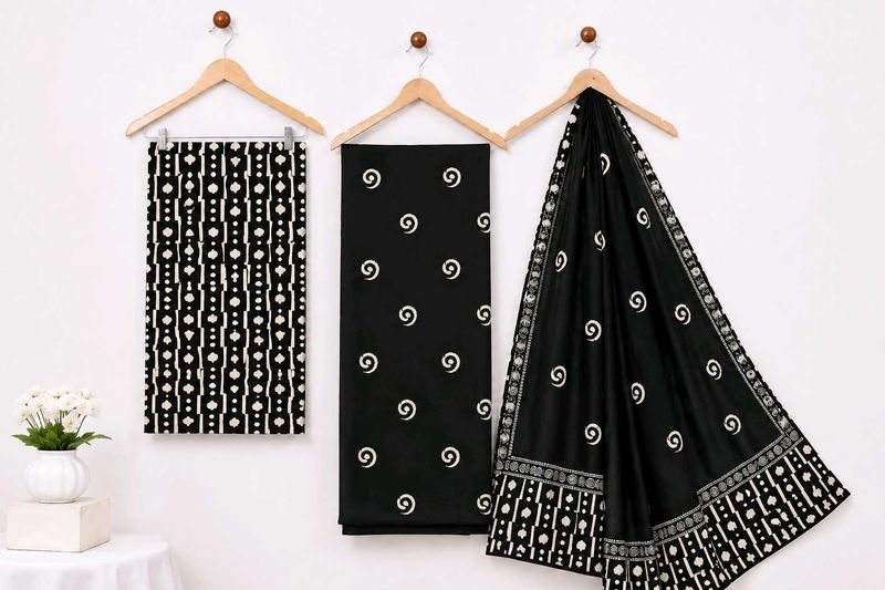 Black &amp; White Printed Pure cotton suit