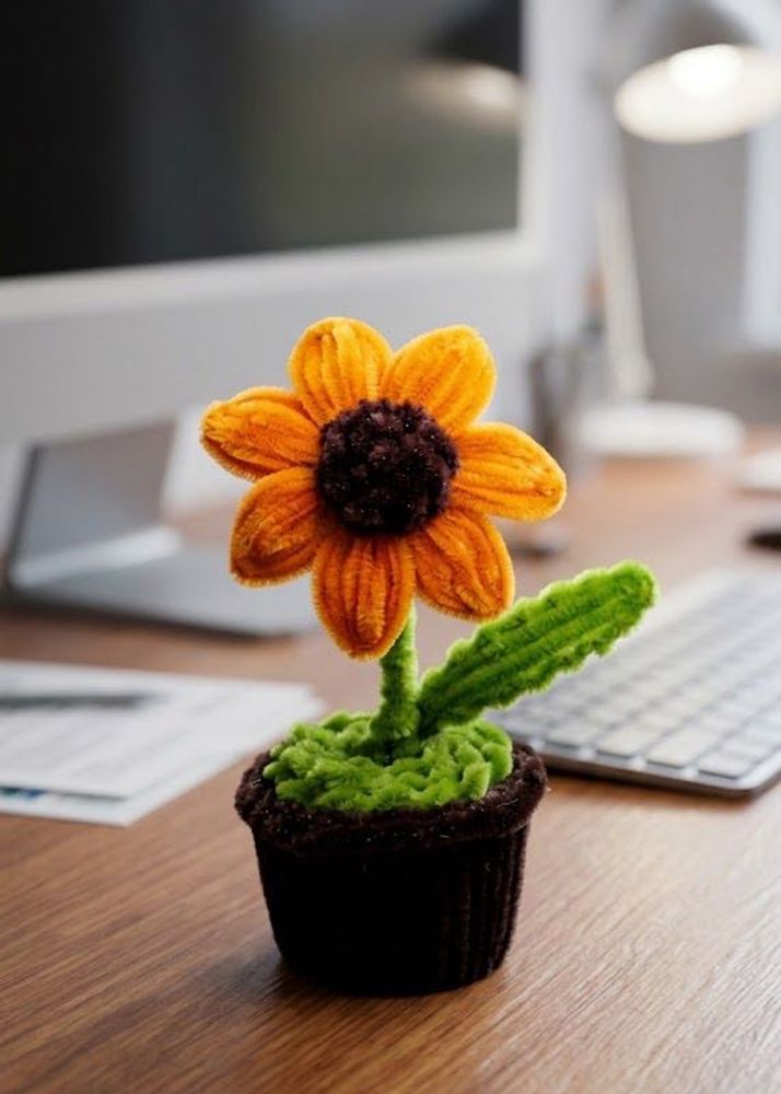 Handmade Pipecleaner Sunflower Pot