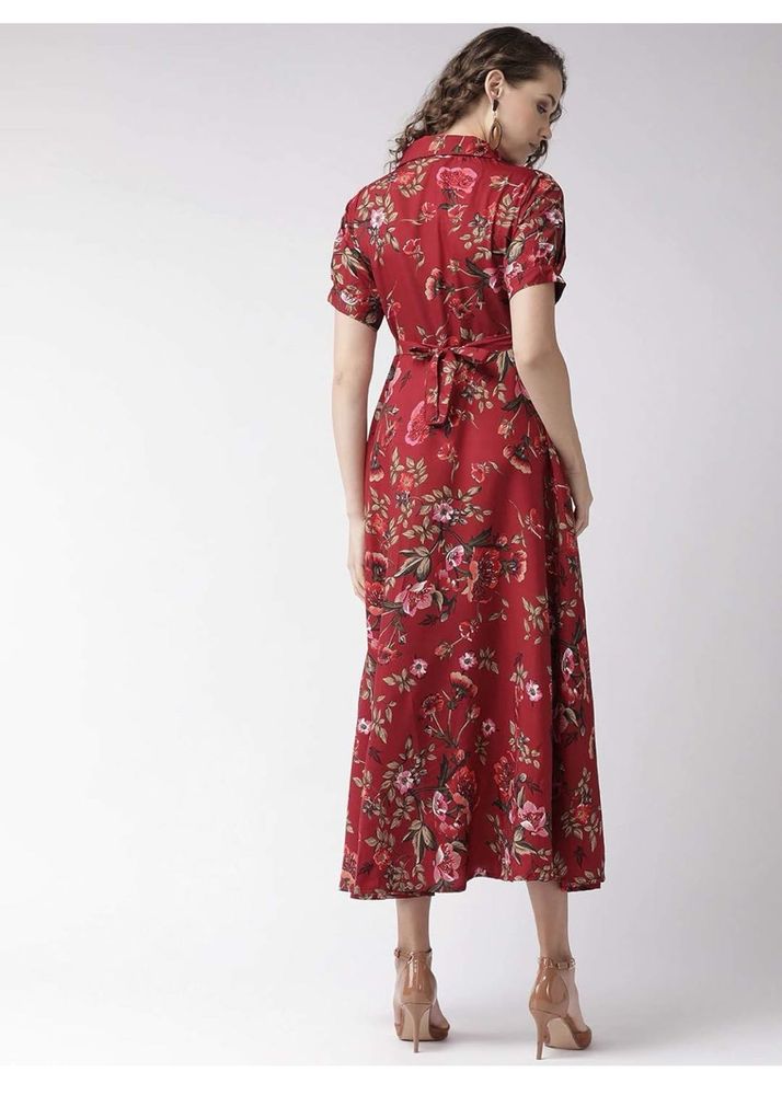 Maroon Floral Dress .
