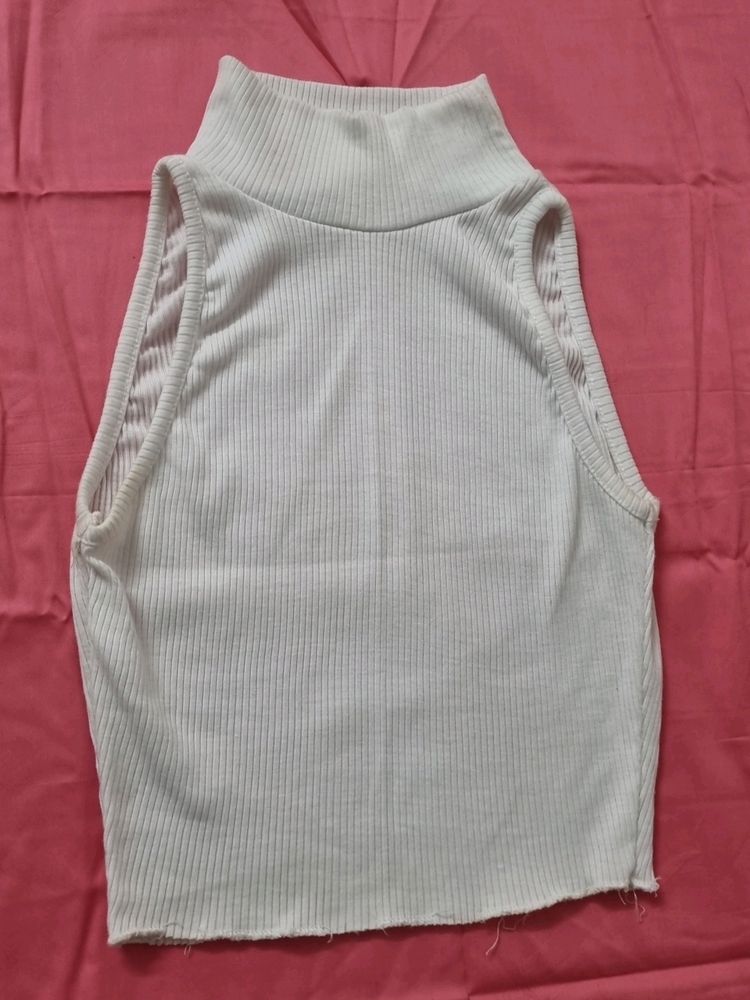 High Neck Ribbed Crop Top