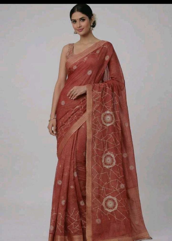 Elegant Terracotta 💖Saree with Golden Border