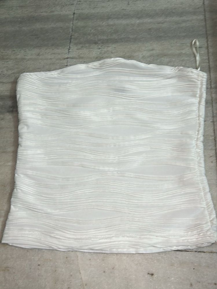 White Textured Strapless Top