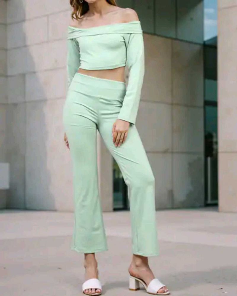 Shein Chic Off-Shoulder Crop Top &amp; Pants Set