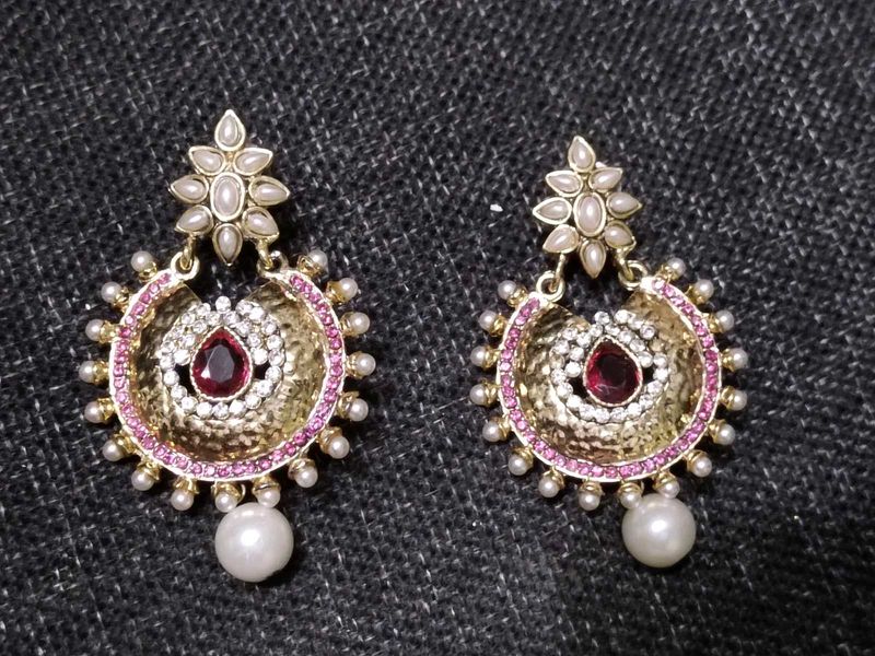 Elegant Pearl &amp; Ruby Earrings
