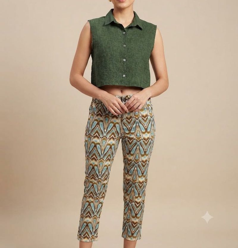 Green Collared Top &amp; Pants Set