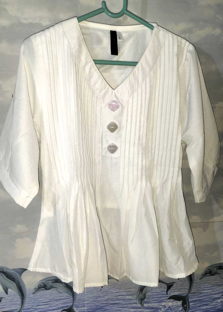 Pearl Grace White Pleated Top