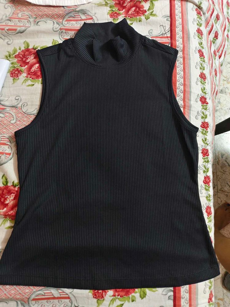 Sleeveless Turtle Neck Ribbed Top