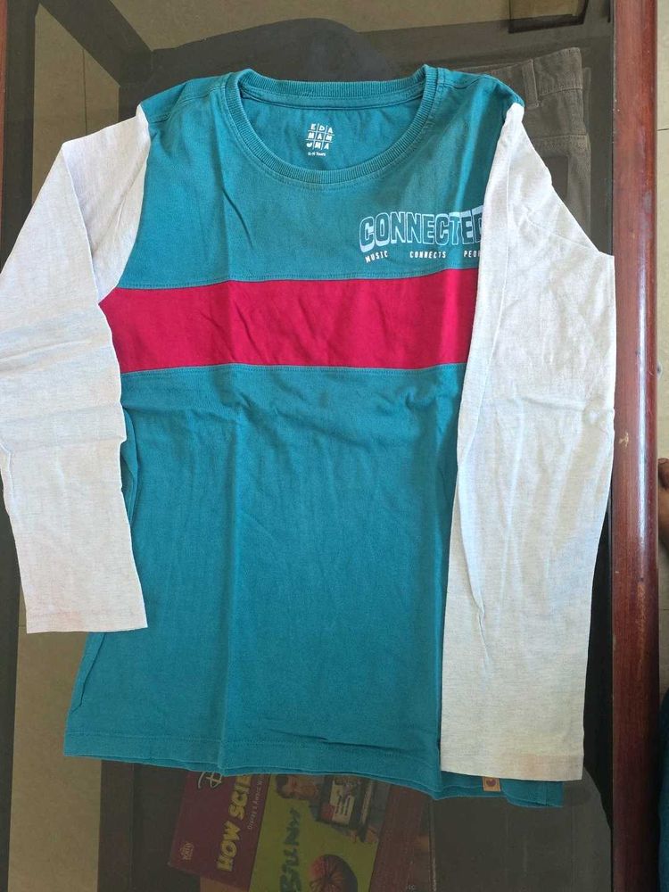 Teal &amp; White Graphic Long Sleeve Tee