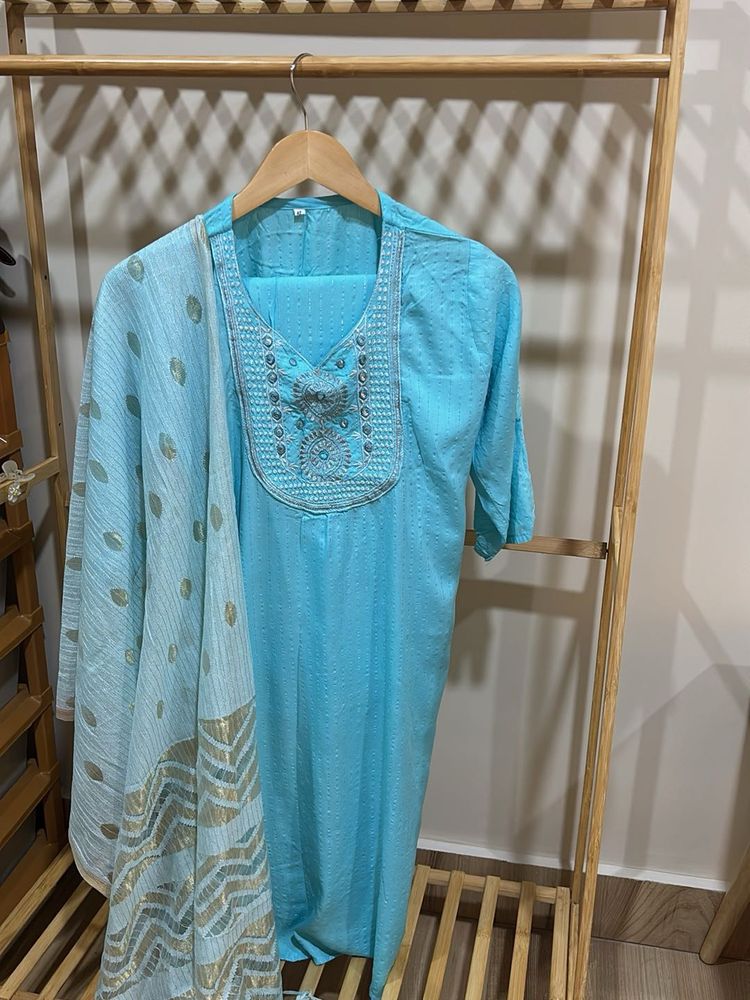 Elegant Sky Blue Kurta Set with Dupatta 🩵