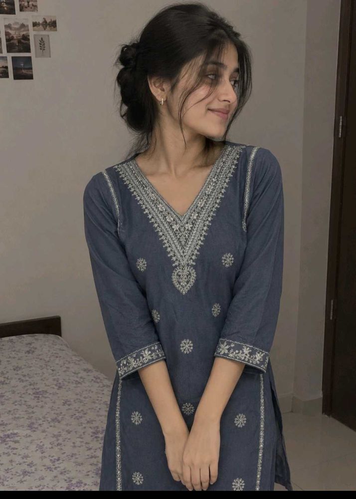 Elegant Grey Embroidered Kurta Set