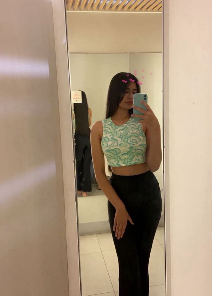 Green Heart Pattern Crop Top
