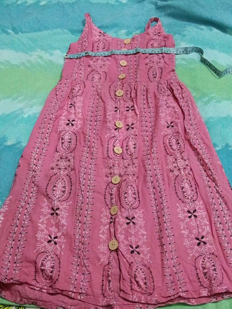 Pink Button-Front Midi Dress