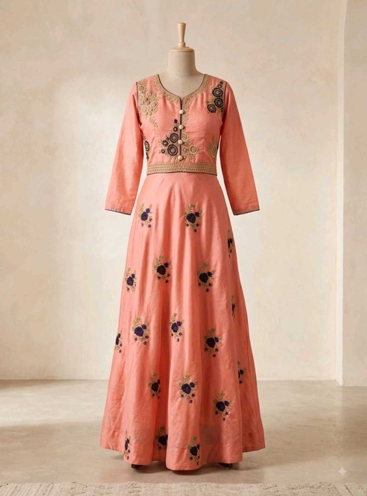 Peach Embroidered Anarkali Gown