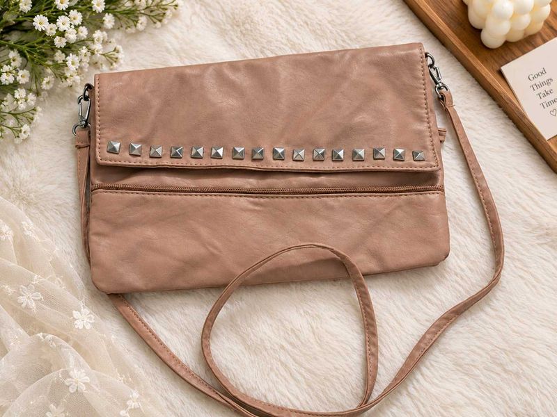 Studded Faux Leather Crossbody Bag
